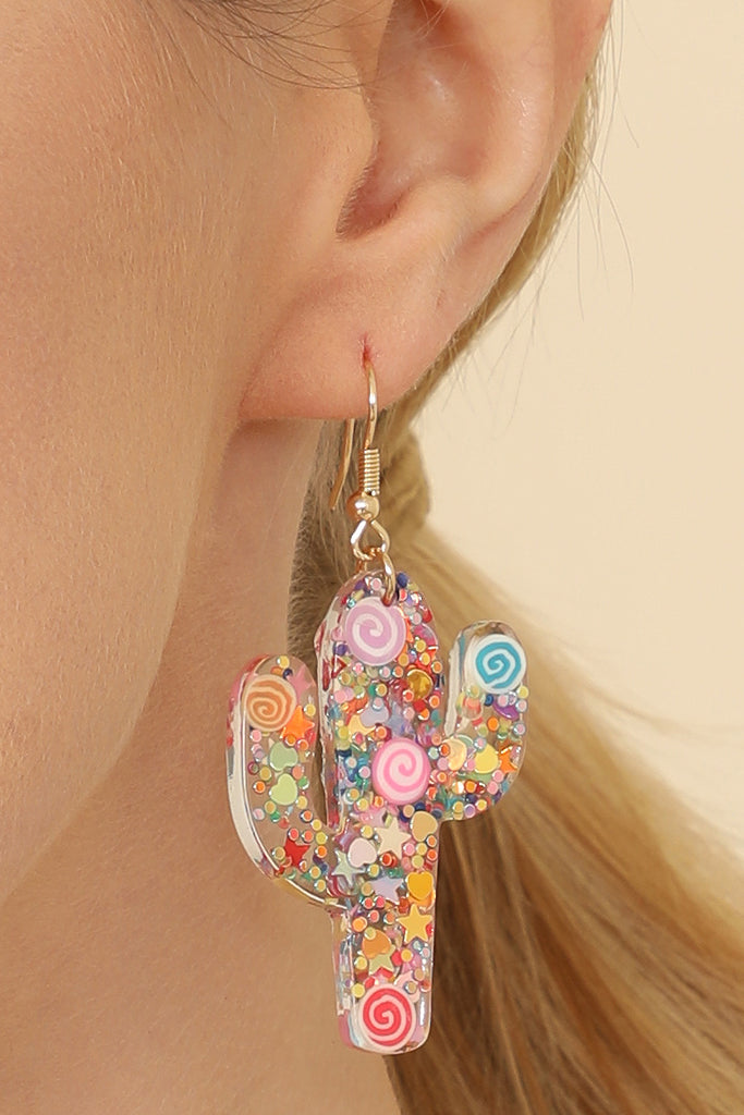 CACTUS RESIN GLITTER CANDY STUD EARRING