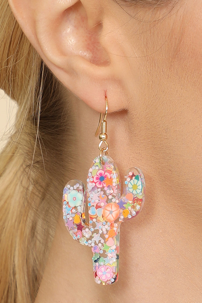 CACTUS RESIN GLITTER CANDY STUD EARRING