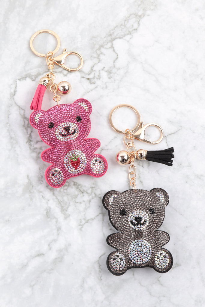 CUTE TEDDY BEAR RHINESTONE TASSEL KEYCHAIN