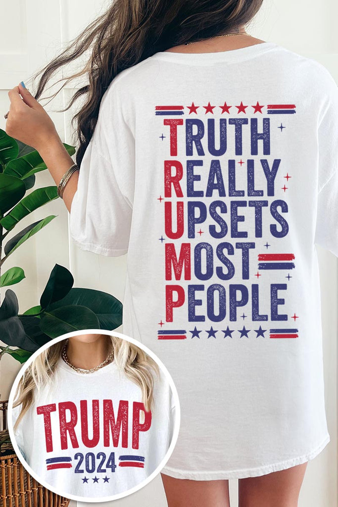 Truth Really Upsets Most People Trump Front and Back Graphic Heavy Unisex Cotton Tee