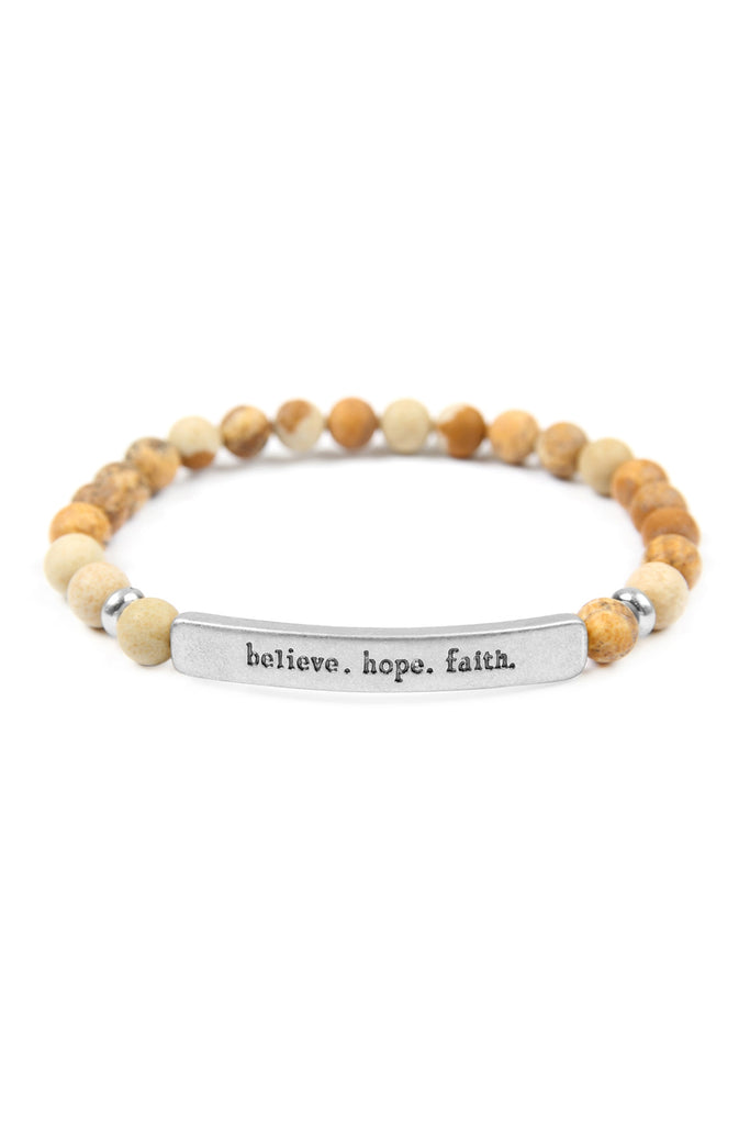"BELIEVE, HOPE, FAITH" NATURAL STONE STRETCH BRACELET
