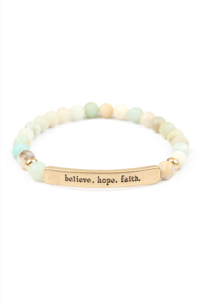"BELIEVE, HOPE, FAITH" NATURAL STONE STRETCH BRACELET