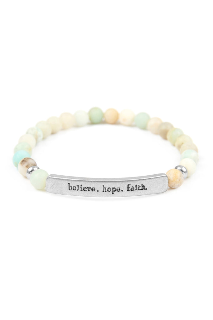 "BELIEVE, HOPE, FAITH" NATURAL STONE STRETCH BRACELET
