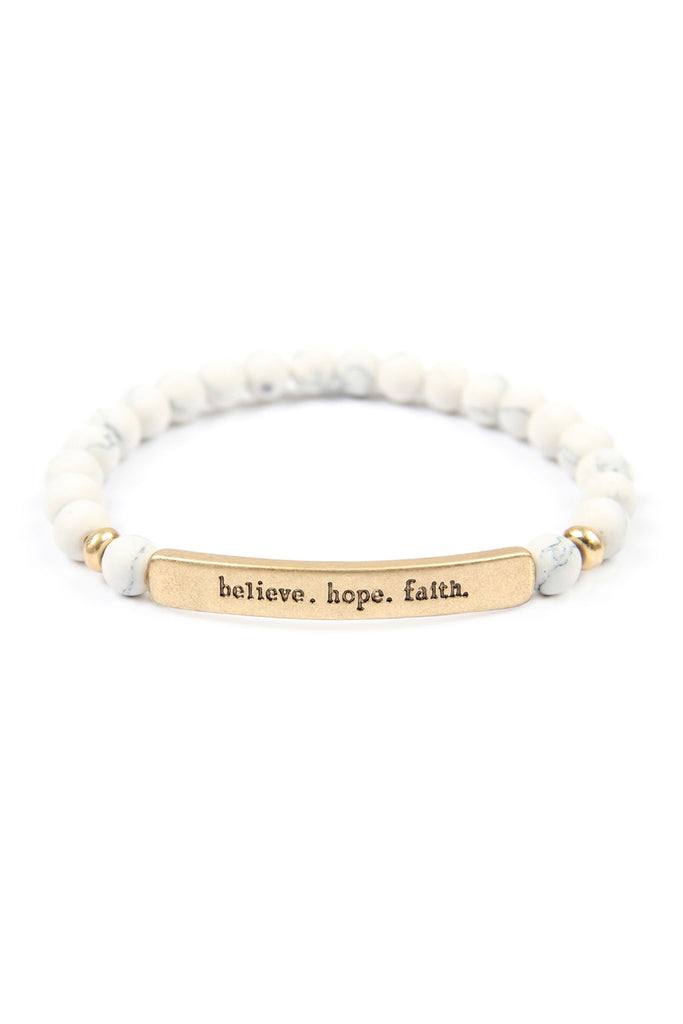 "BELIEVE, HOPE, FAITH" NATURAL STONE STRETCH BRACELET