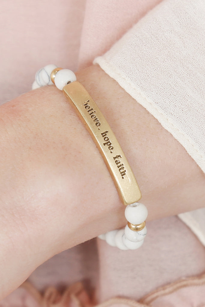 "BELIEVE, HOPE, FAITH" NATURAL STONE STRETCH BRACELET