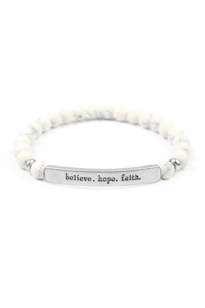 "BELIEVE, HOPE, FAITH" NATURAL STONE STRETCH BRACELET