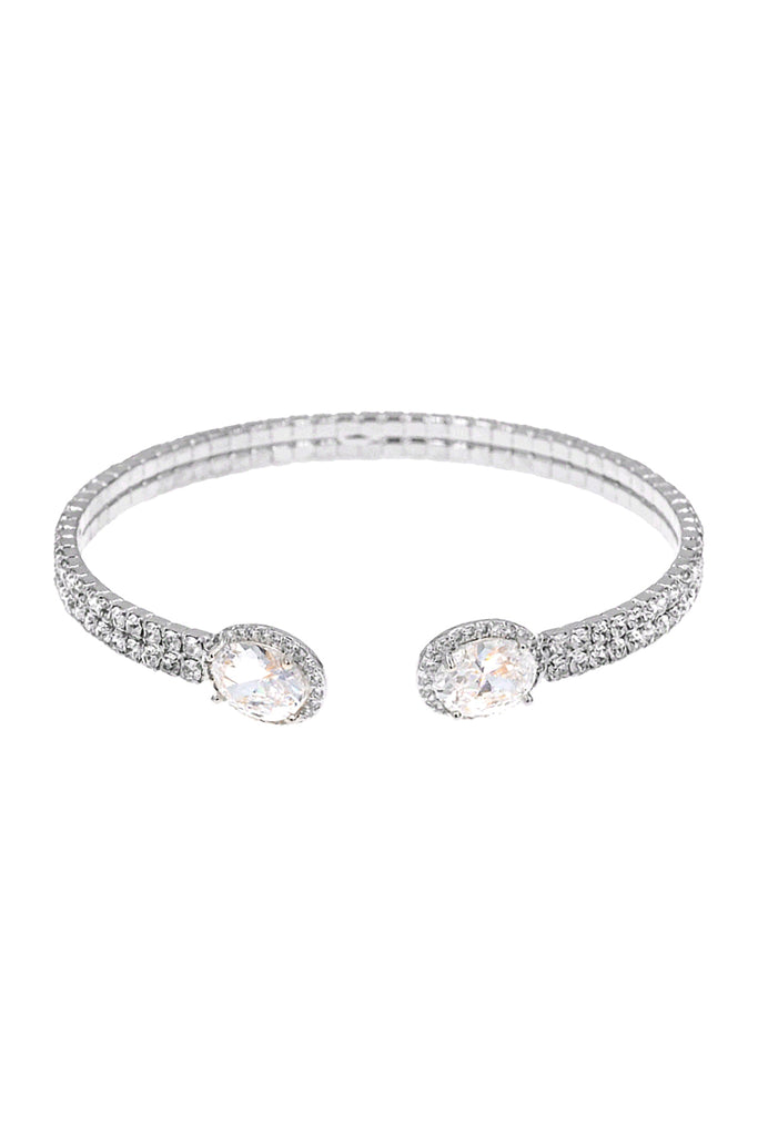 RHINESTONE OVAL CUBIC ZIRCONIA 2 LINE WIRE CUFF BRACELET