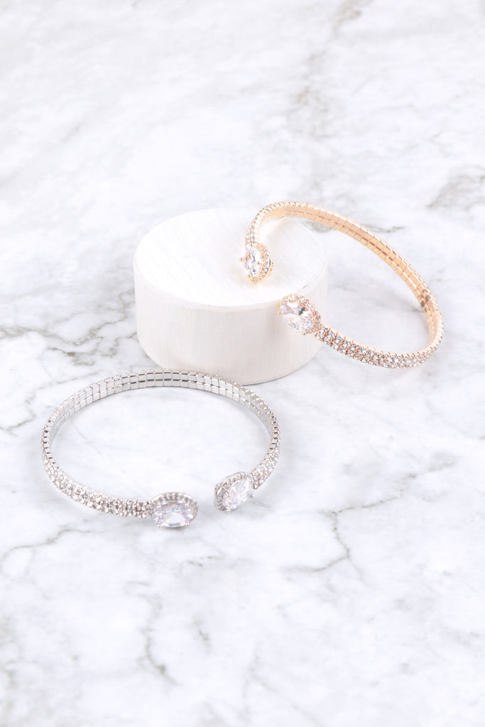 RHINESTONE OVAL CUBIC ZIRCONIA 2 LINE WIRE CUFF BRACELET