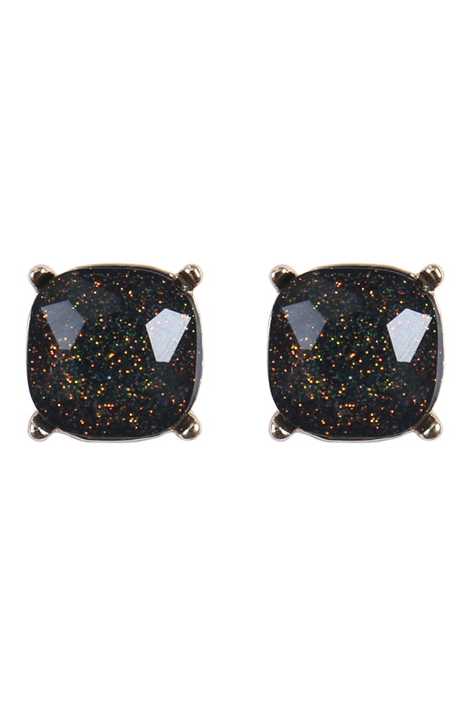 AE0384 - CUSHION CUT GLITTER GLASS EPOXY POST EARRINGS