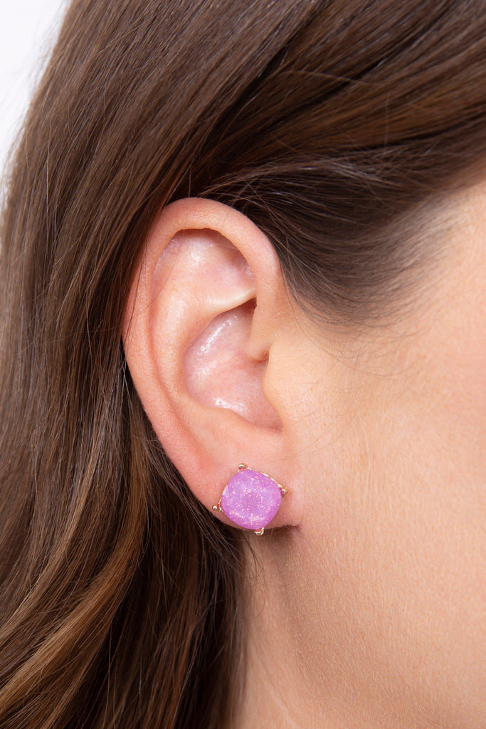 GLITTER EPOXY CUSHION CUT STUD EARRINGS
