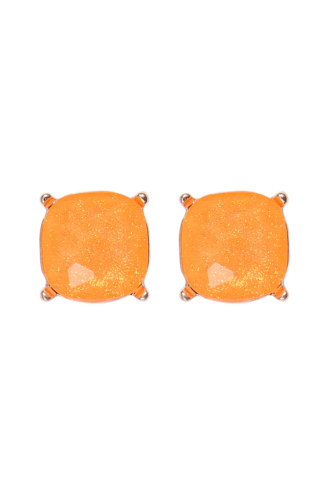 AE0384 - CUSHION CUT GLITTER GLASS EPOXY POST EARRINGS