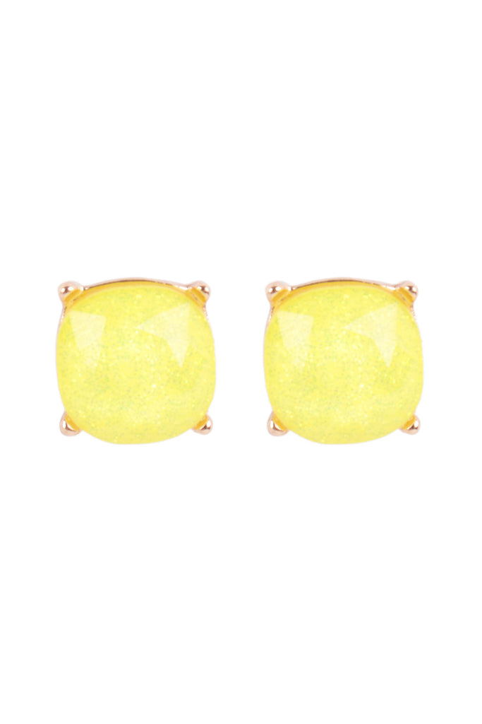 GLITTER EPOXY CUSHION CUT STUD EARRINGS