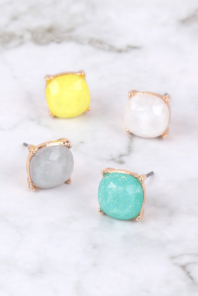 GLITTER EPOXY CUSHION CUT STUD EARRINGS