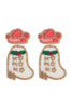 CHRISTMAS COWGIRL BOOTS SEED BEADS DROP EARRINGS