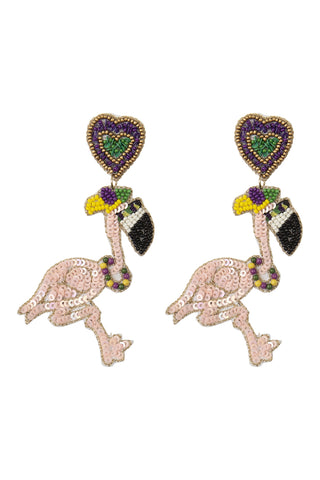 MARDI GRAS SEED BEADS FRINGE TASSEL HOOK EARRINGS