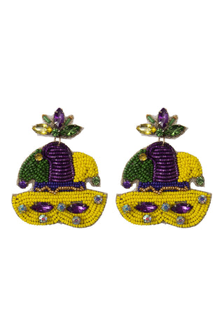 MARDI GRAS SEED BEADS FRINGE TASSEL HOOK EARRINGS