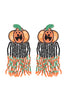 HALLOWEEN PUMPKIN FRINGE SEED BEADS DROP EARRINGS