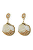 FANCY SEA SHELL SEED BEAD W/ PEARL DANGLE POST EARRINGS