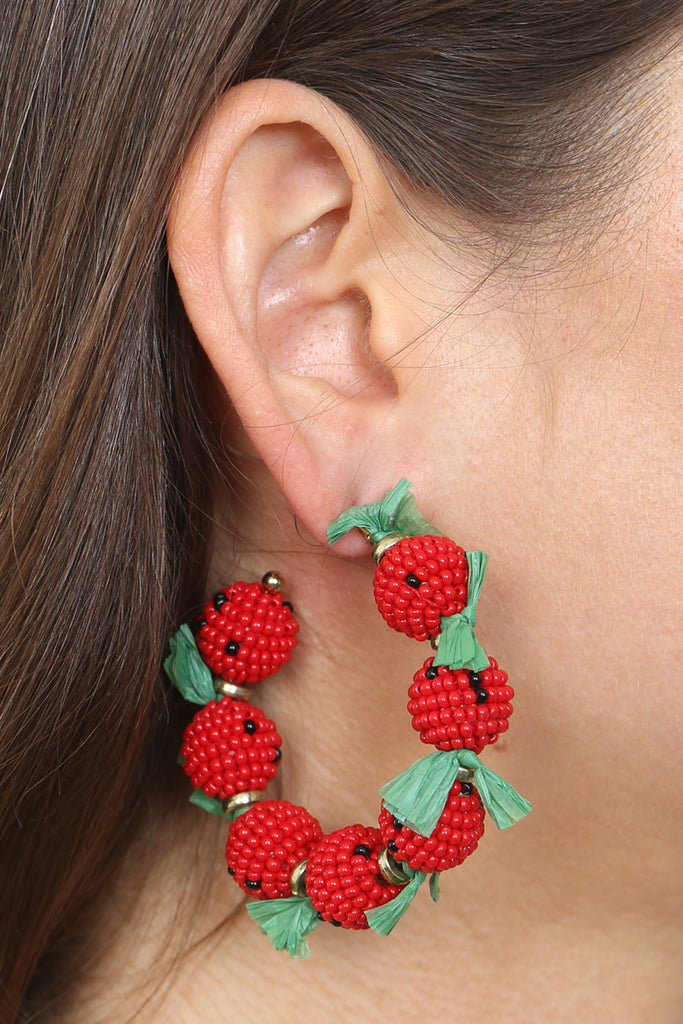 FANCY FRUIT SEED BEAD HOOP EARRINGS