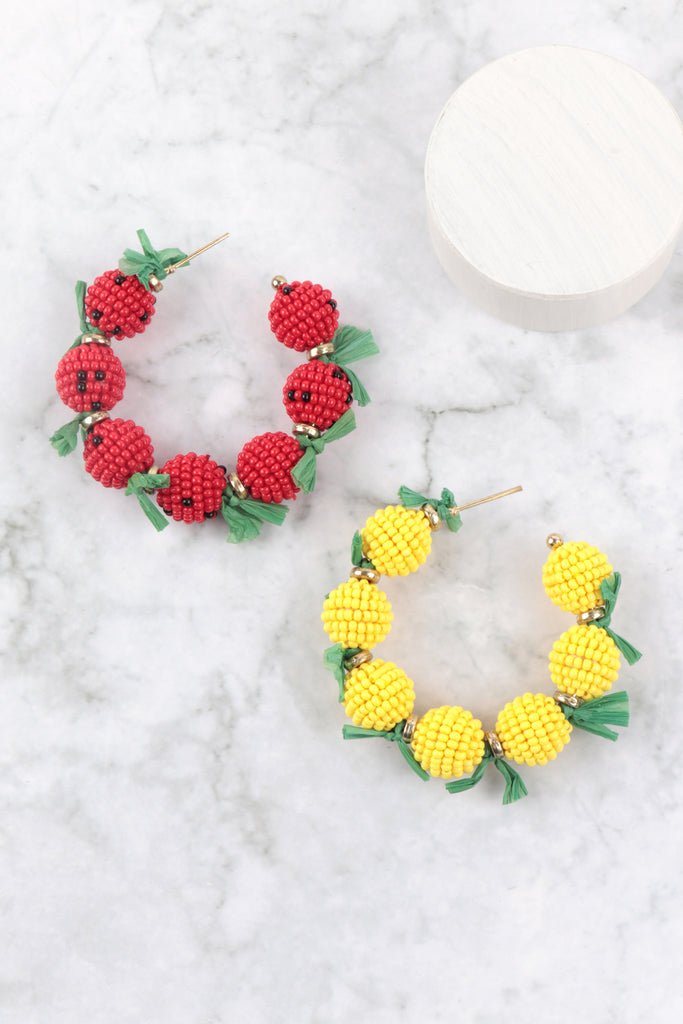 FANCY FRUIT SEED BEAD HOOP EARRINGS