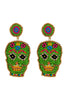 (HALLOWEEN) SUGAR SKULL SEED BEAD PATTERN DANGLE POST EARRINGS