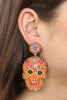 (HALLOWEEN) SUGAR SKULL SEED BEAD PATTERN DANGLE POST EARRINGS