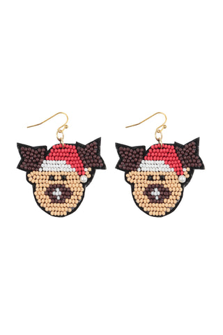 CHRISTMAS COWGIRL BOOTS SEED BEADS DROP EARRINGS