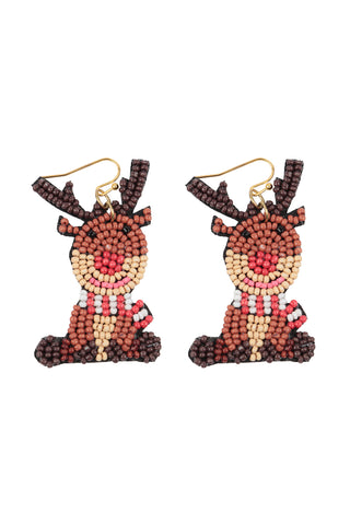 CHRISTMAS COWGIRL BOOTS SEED BEADS DROP EARRINGS