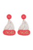 NOEL CHRISTMAS HAT PATTERN SEED BEADS DROP EARRINGS