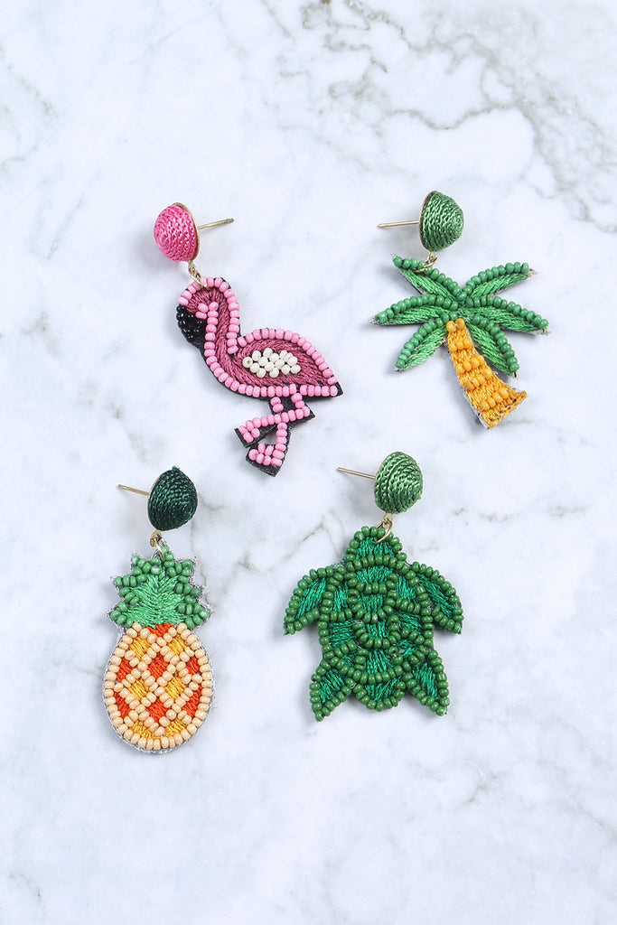 TROPICAL PINEAPPLE SEED BEAD POST DROP EARRINGS