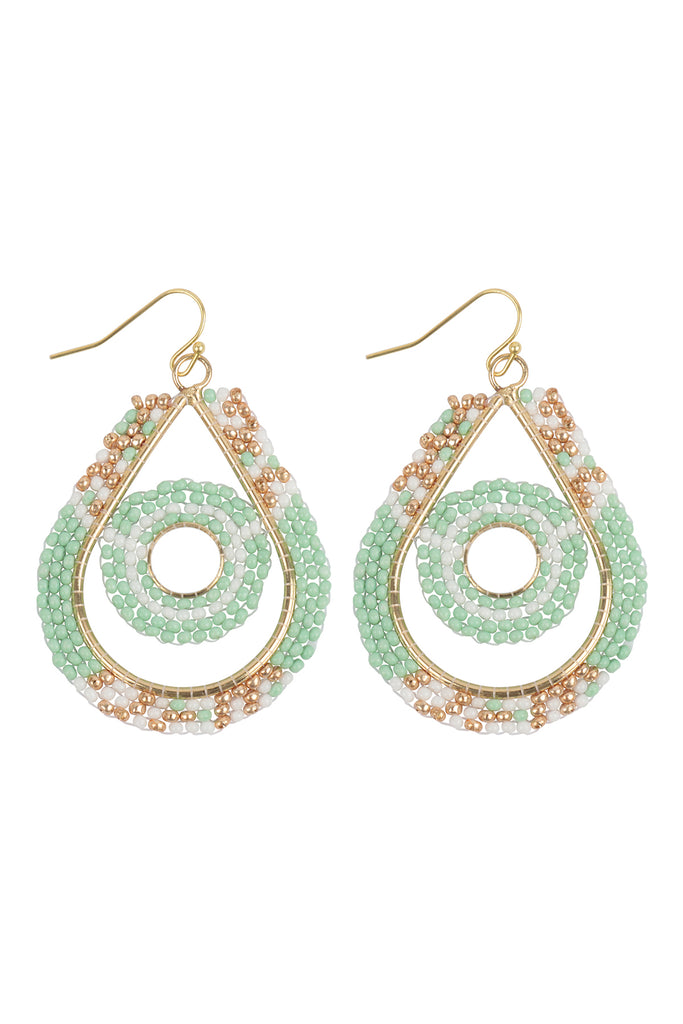 BOHO CIRCLE TEARDROP SEED BEADS EARRINGS
