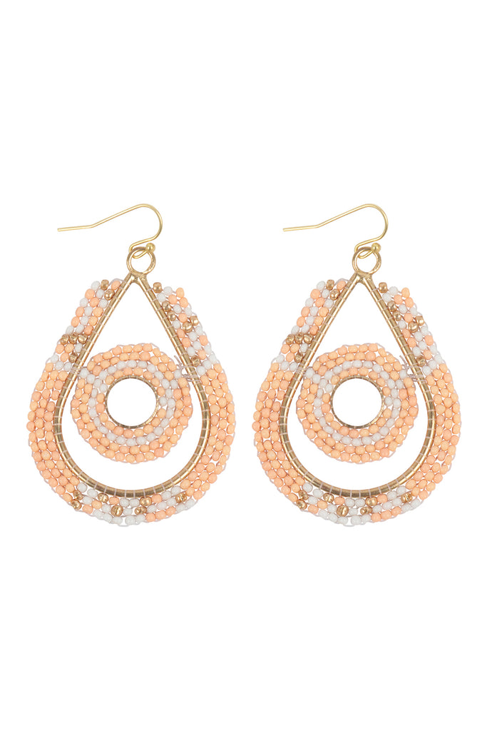 BOHO CIRCLE TEARDROP SEED BEADS EARRINGS