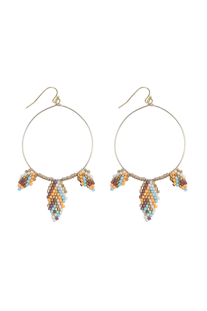 BOHO SEED BEAD LEAF SHAPE HOOP EARRINGS