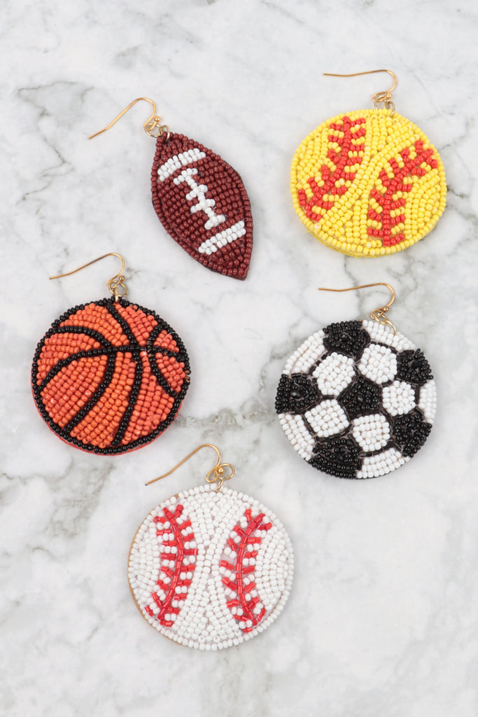 BASKETBALL SEED BEADS FISH HOOK EARRINGS