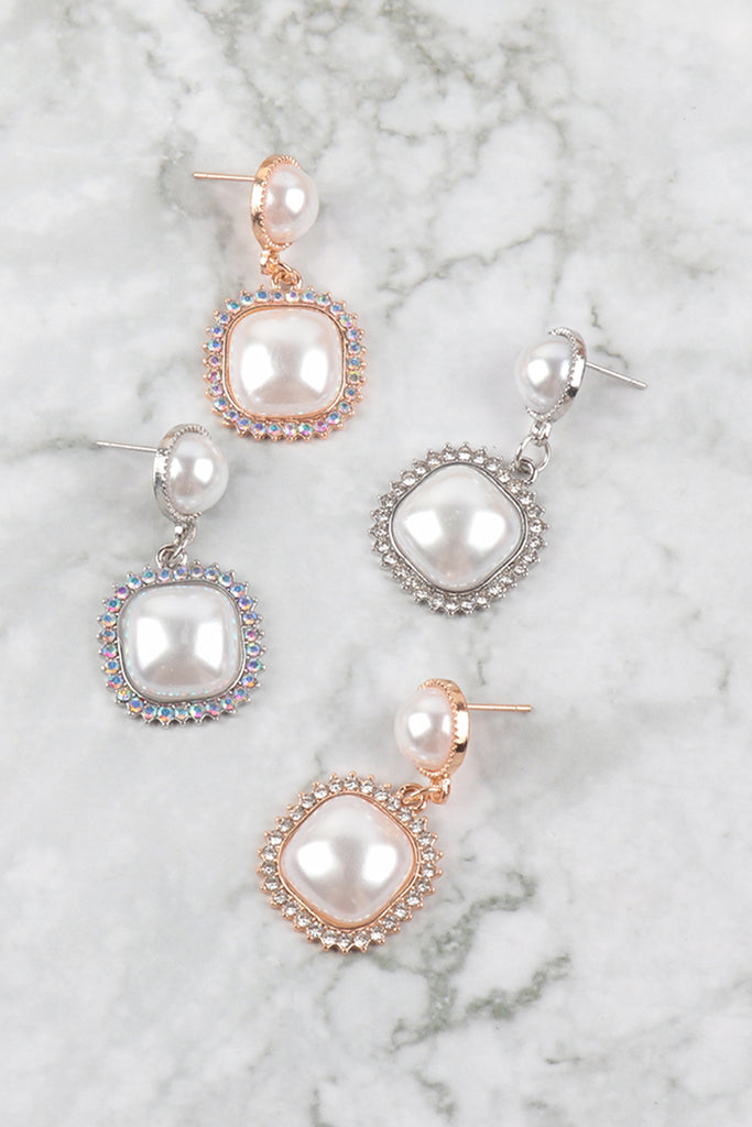 SQUARE PEARL DROP ASSRTED SET EARRINGS
