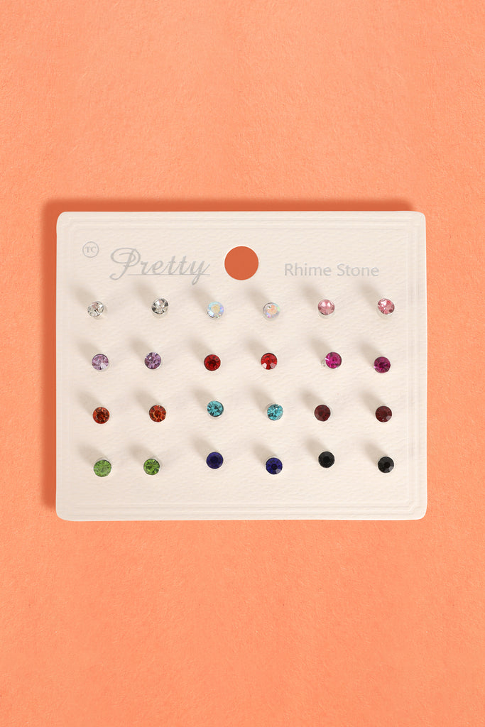 12 PAIRS RHINESTONE STUD EARRING SET