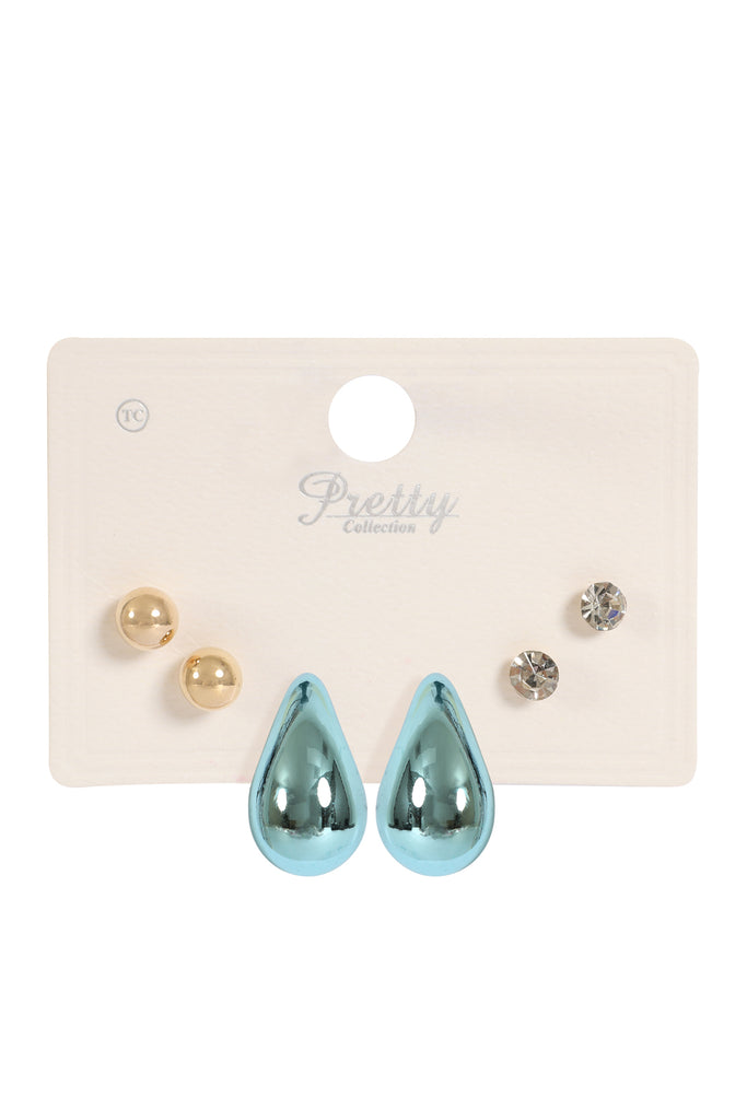 3PAIR CCB PEARL RHINESTONE ASSORTED COLOR EARRINGS