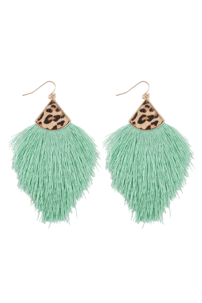 B4E2441 - LEOPARD REAL LEATHER TASSEL HOOK EARRINGS