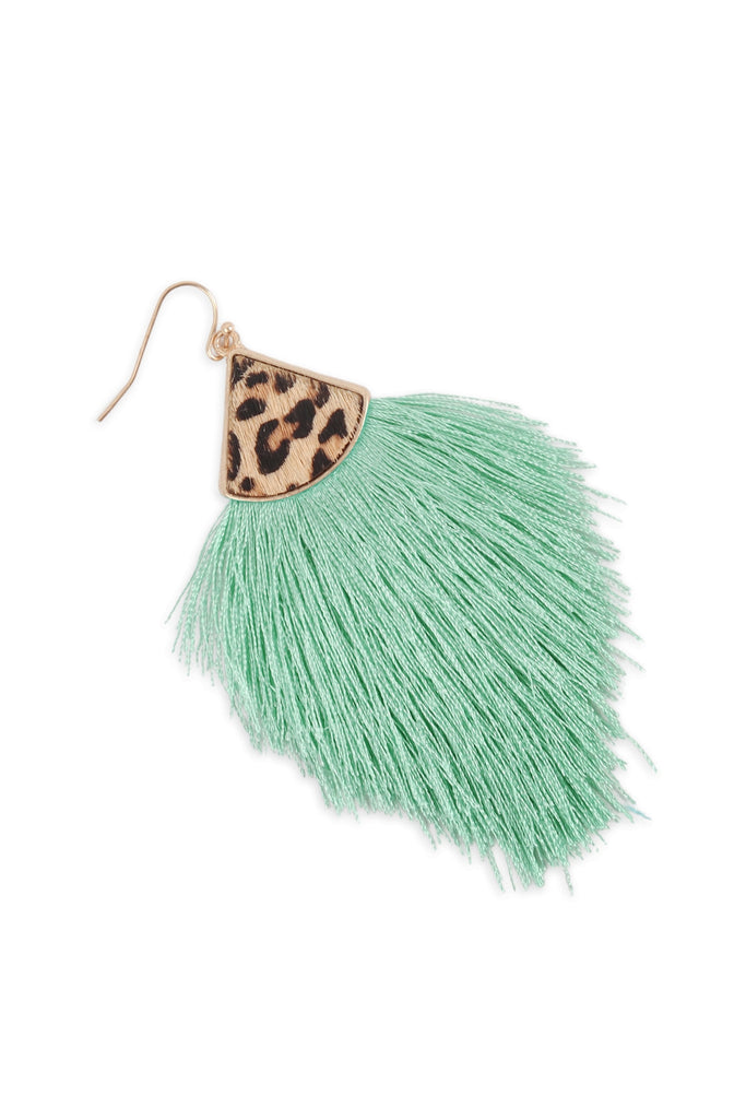 B4E2441 - LEOPARD REAL LEATHER TASSEL HOOK EARRINGS