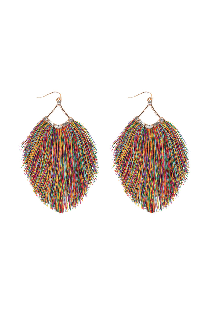 3.25" TASSEL FRINGE AND RHINESTONE HOOK EARRINGS