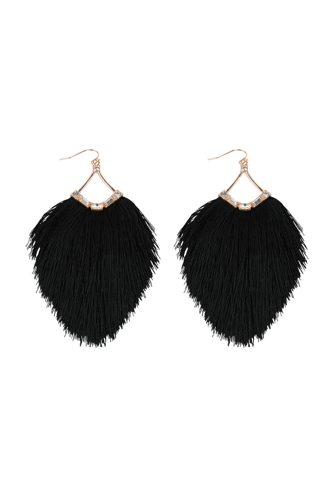 3.25" TASSEL FRINGE AND RHINESTONE HOOK EARRINGS