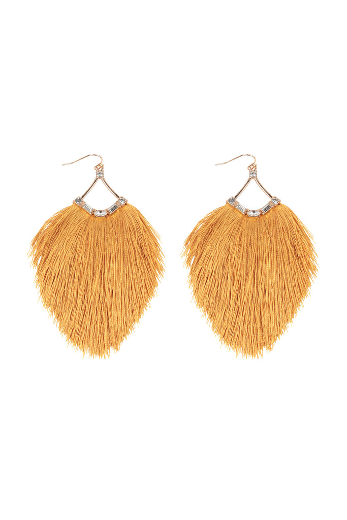 3.25" TASSEL FRINGE AND RHINESTONE HOOK EARRINGS