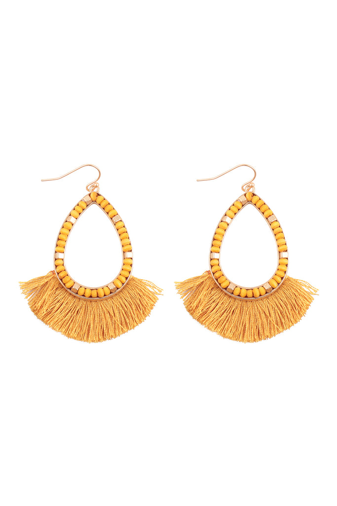 BEADED TEADROP WITH FAN FRINGE EARRINGS