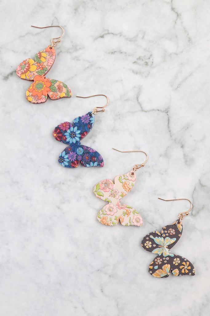 1.5" BUTTERFLY PRINT WOOD DANGLE EARRINGS