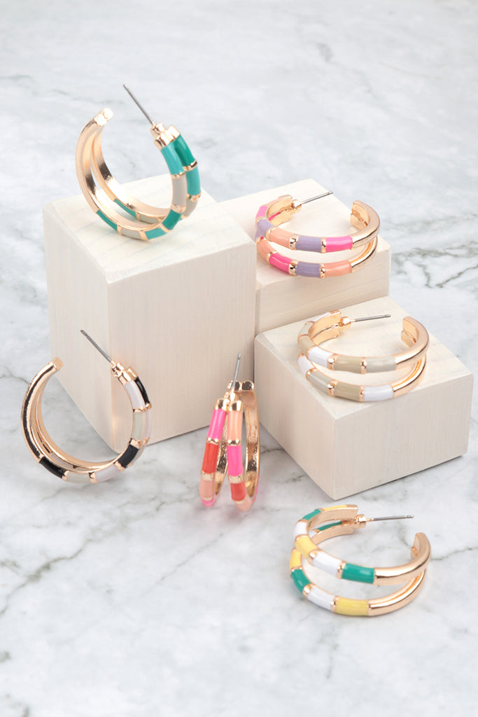 1.1" 2 LAYERED COLOR BLOCK HOOP EARRINGS