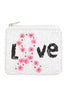 LOVE PINK RIBBON AWARENESS WITH FLOWERS SEQUIN COIN POUCH