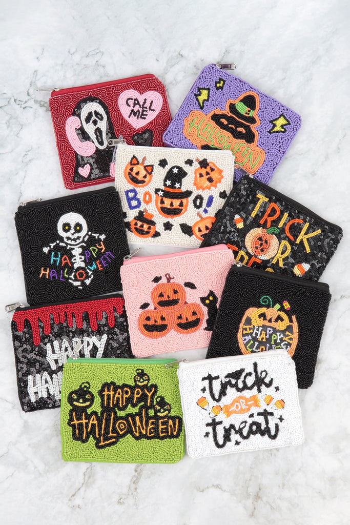 HALLOWEEN TRICK OR TREAT SEQUIN COIN POUCH