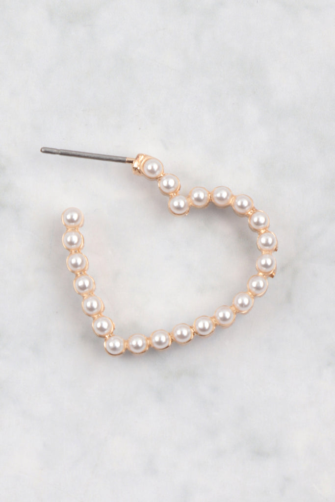 PEARL HEART HOOP EARRINGS