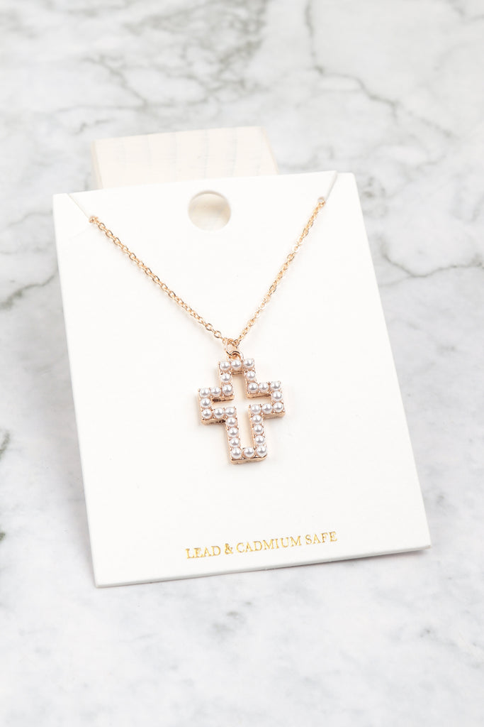 PEARL OPEN CROSS PENDANT NECKLACE