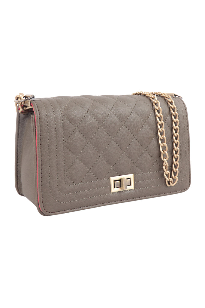 LEATHER QUILTED DIAMOND PATTERN SLING CLUTCH BAG